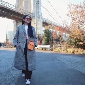 Mango Black and White Herringbone Coat